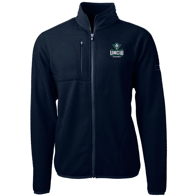 Men's Cutter & Buck Navy UNC Wilmington Seahawks Team Logo Cascade Eco Sherpa Fleece Full-Zip Jacket