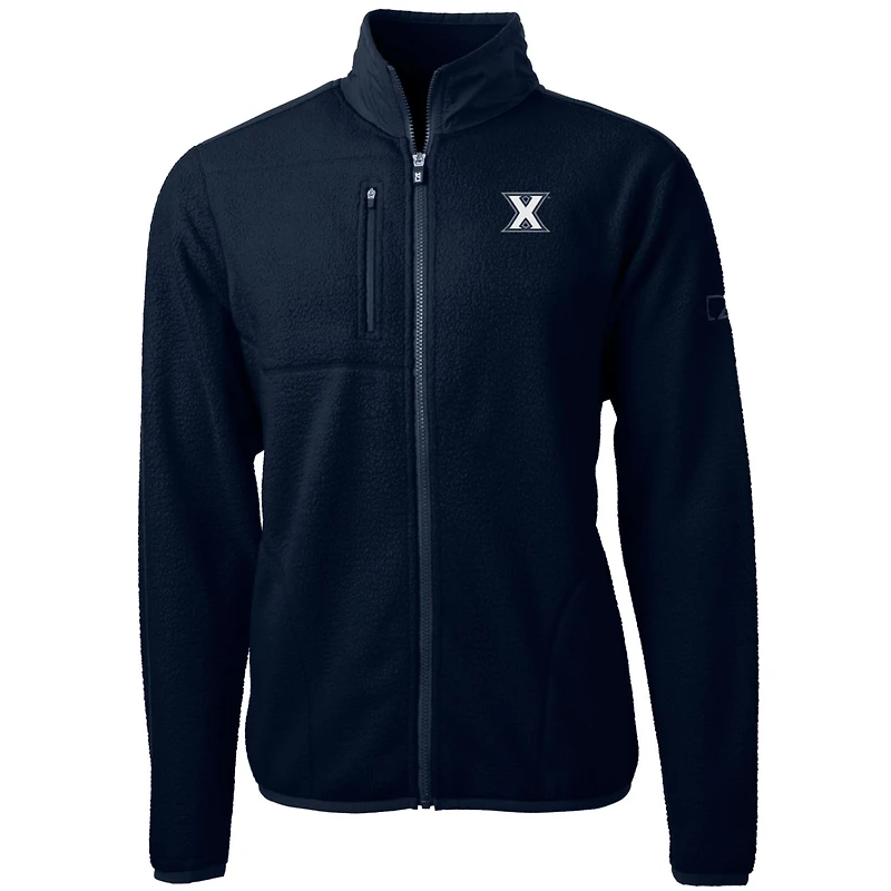 Men's Cutter & Buck Navy Xavier Musketeers Team Logo Cascade Eco Sherpa Fleece Full-Zip Jacket
