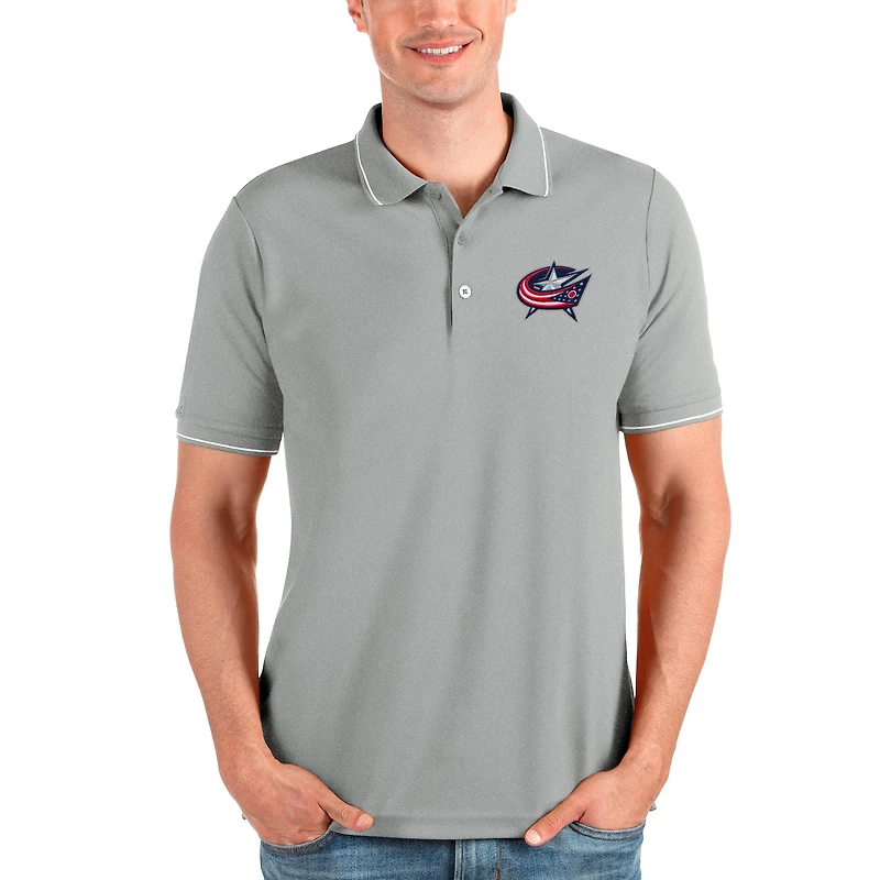 Men's Antigua Heathered Gray Columbus Blue Jackets Affluent Polo