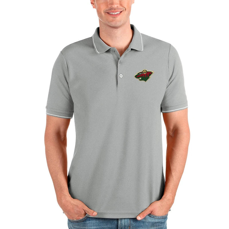 Men's Antigua Heathered Gray Minnesota Wild Affluent Polo