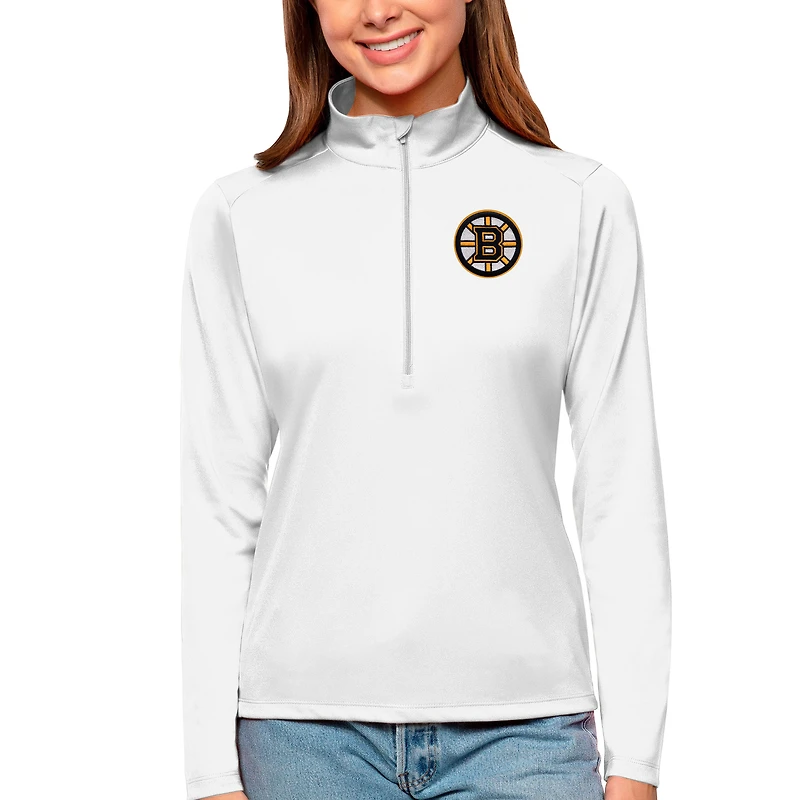 Women's Antigua White Boston Bruins Tribute Quarter-Zip Pullover Top