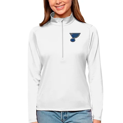 Women's Antigua White St. Louis Blues Tribute Quarter-Zip Pullover Top