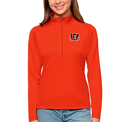 Women's Antigua Orange Cincinnati Bengals Tribute Half-Zip Top
