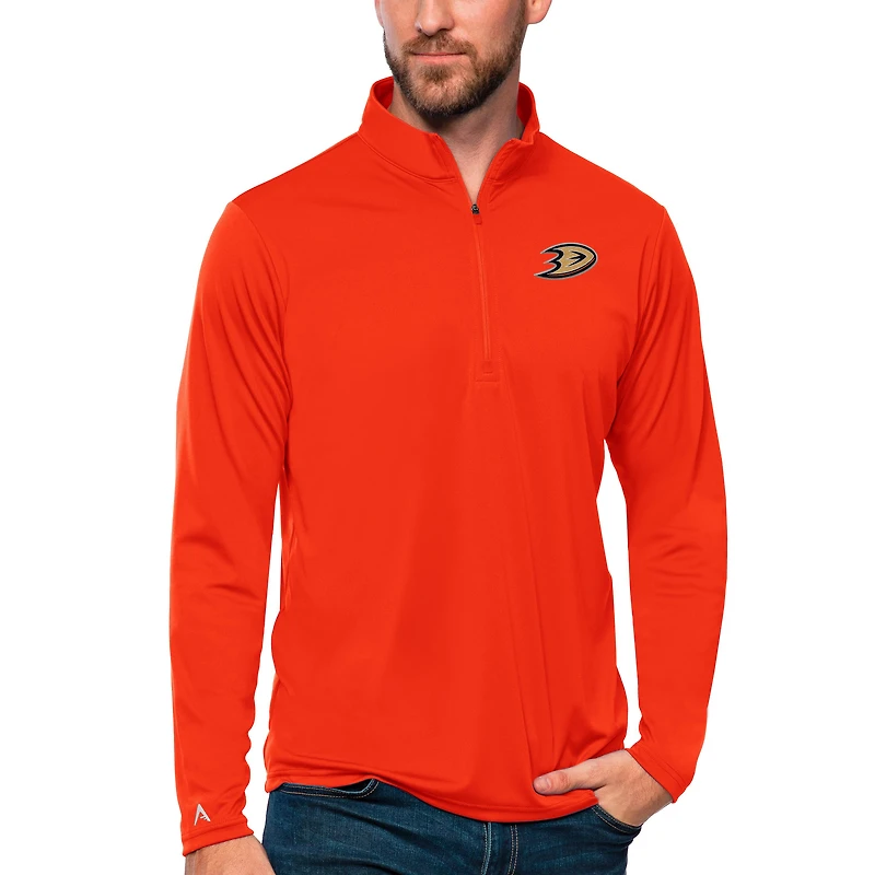 Men's Antigua Orange Anaheim Ducks Tribute Quarter-Zip Pullover Top