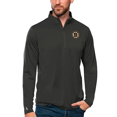 Men's Antigua Charcoal Boston Bruins Tribute Quarter-Zip Pullover Top