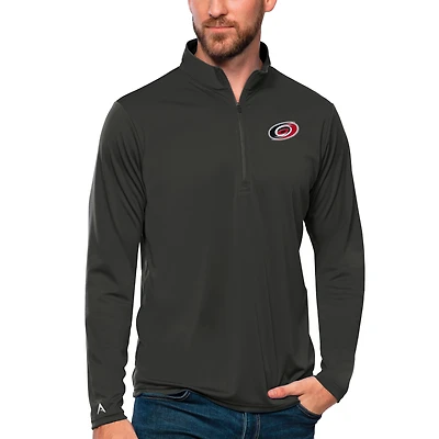 Men's Antigua Charcoal Carolina Hurricanes Tribute Quarter-Zip Pullover Top