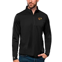Men's Antigua Black Chicago Blackhawks Tribute Quarter-Zip Pullover Top