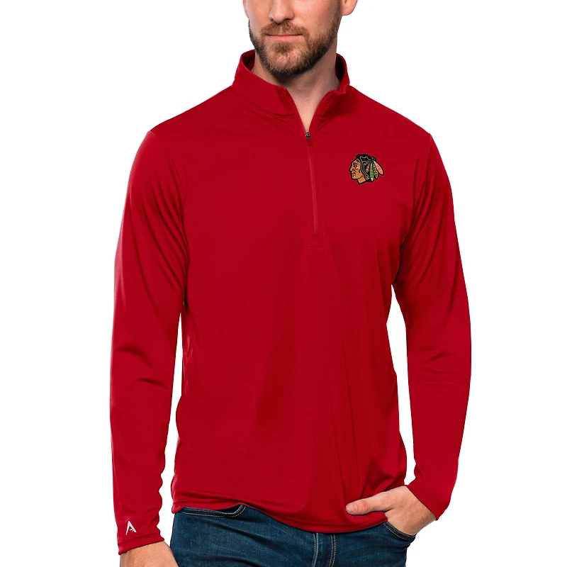 Men's Antigua Red Chicago Blackhawks Tribute Quarter-Zip Pullover Top