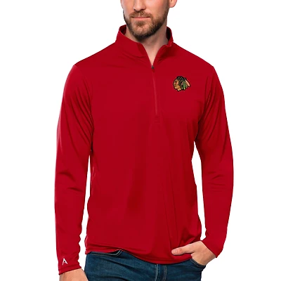 Men's Antigua Red Chicago Blackhawks Tribute Quarter-Zip Pullover Top