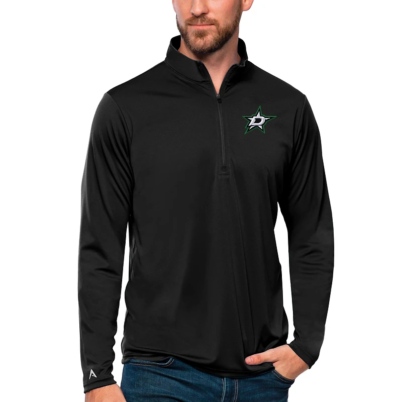 Men's Antigua Black Dallas Stars Tribute Quarter-Zip Pullover Top