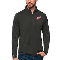 Men's Antigua Charcoal Detroit Red Wings Tribute Quarter-Zip Pullover Top