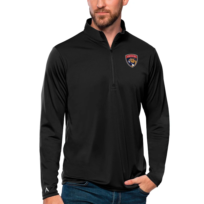 Men's Antigua Black Florida Panthers Tribute Quarter-Zip Pullover Top