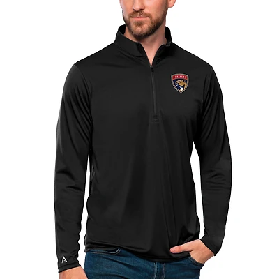 Men's Antigua Black Florida Panthers Tribute Quarter-Zip Pullover Top