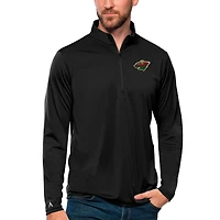 Men's Antigua Black Minnesota Wild Tribute Quarter-Zip Pullover Top
