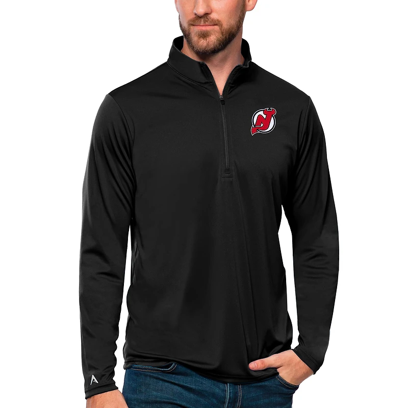 Men's Antigua Black New Jersey Devils Tribute Quarter-Zip Pullover Top
