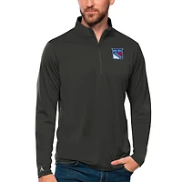 Men's Antigua Charcoal New York Rangers Tribute Quarter-Zip Pullover Top