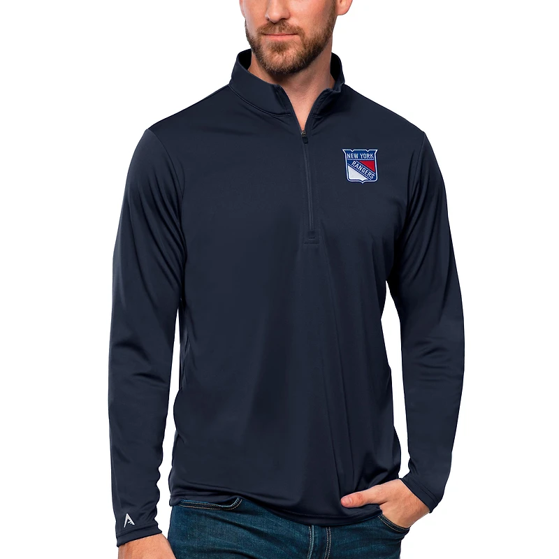 Men's Antigua Navy New York Rangers Tribute Quarter-Zip Pullover Top