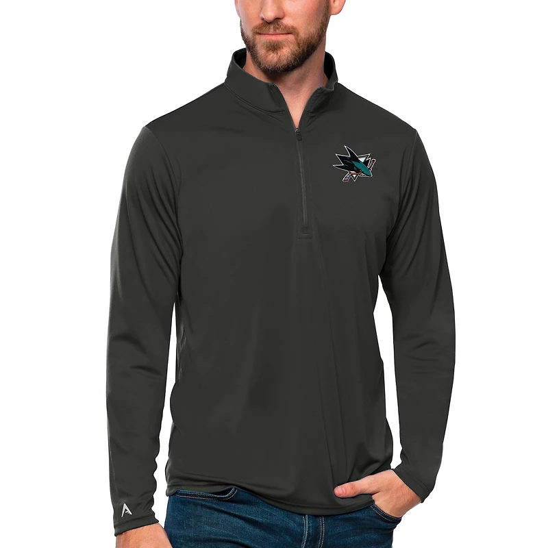 Men's Antigua Charcoal San Jose Sharks Tribute Quarter-Zip Pullover Top