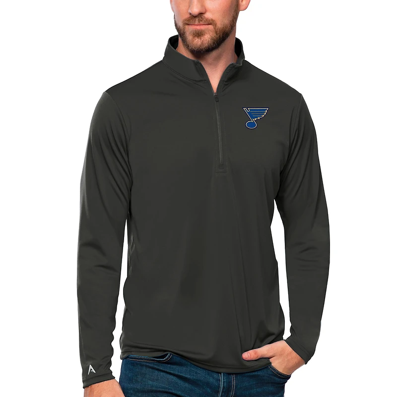 Men's Antigua Charcoal St. Louis Blues Tribute Quarter-Zip Pullover Top