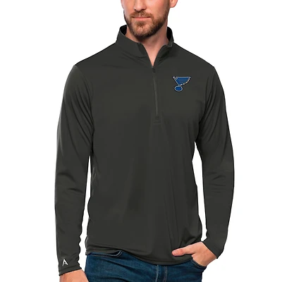 Men's Antigua Charcoal St. Louis Blues Tribute Quarter-Zip Pullover Top