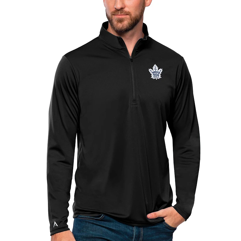 Men's Antigua Black Toronto Maple Leafs Tribute Quarter-Zip Pullover Top