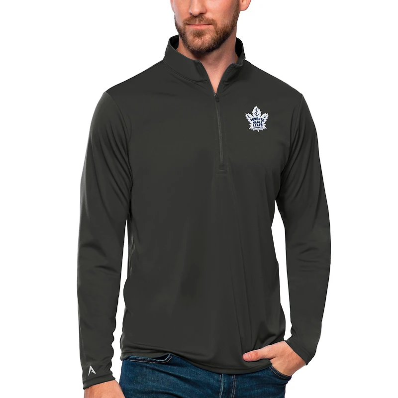 Men's Antigua Charcoal Toronto Maple Leafs Tribute Quarter-Zip Pullover Top