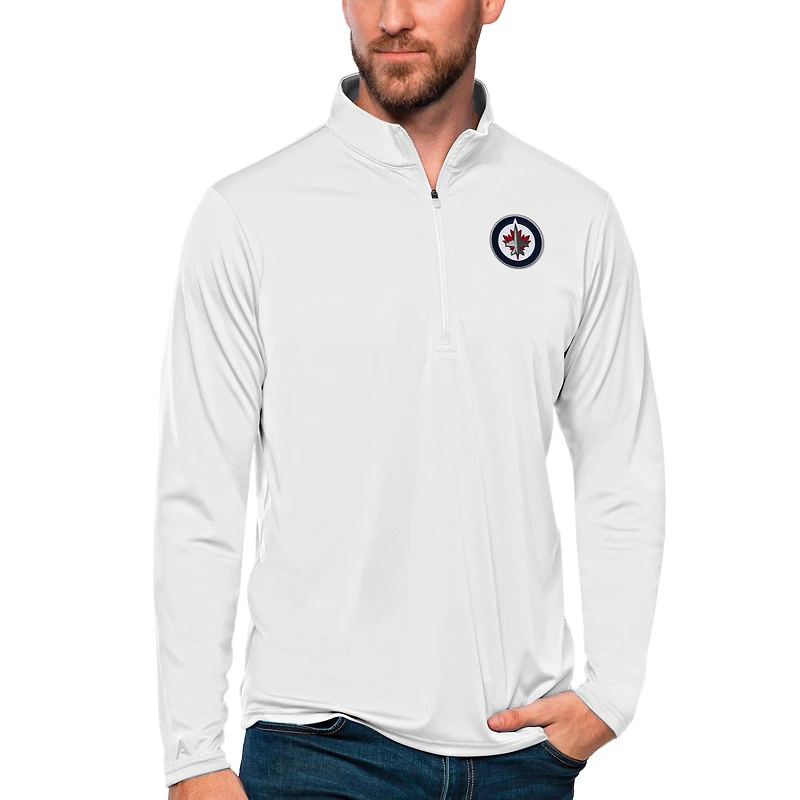 Men's Antigua White Winnipeg Jets Tribute Quarter-Zip Pullover Top