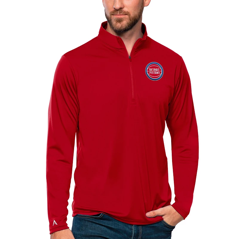 Men's Antigua Red Detroit Pistons Tribute Quarter-Zip Pullover Top