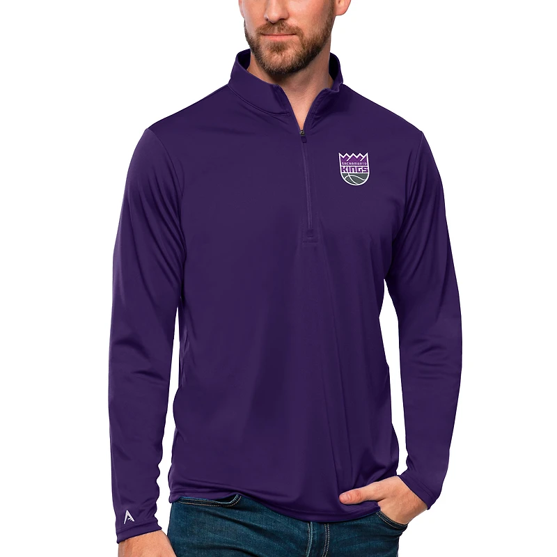 Men's Antigua Purple Sacramento Kings Tribute Quarter-Zip Pullover Top