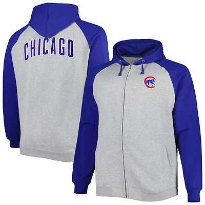 Men's Heather Gray/Royal Chicago Cubs Big & Tall Raglan Hoodie Full-Zip Sweatshirt