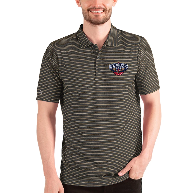 Men's Antigua Heathered Black/Gold New Orleans Pelicans Esteem Polo