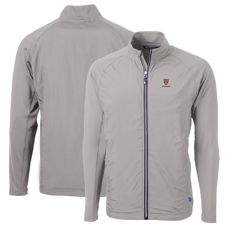 Men's Cutter & Buck Gray Harvard Crimson Big & Tall Adapt Eco Knit Hybrid Recycled Full-Zip Jacket