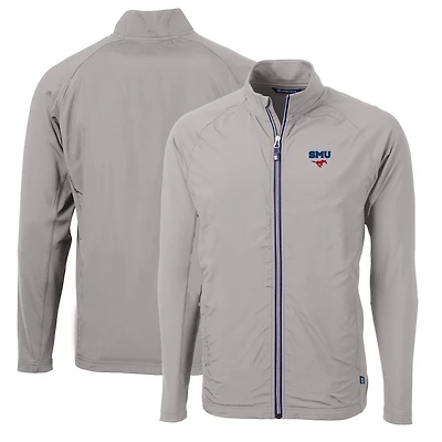 Men's Cutter & Buck Gray SMU Mustangs Big & Tall Adapt Eco Knit Hybrid Recycled Full-Zip Jacket