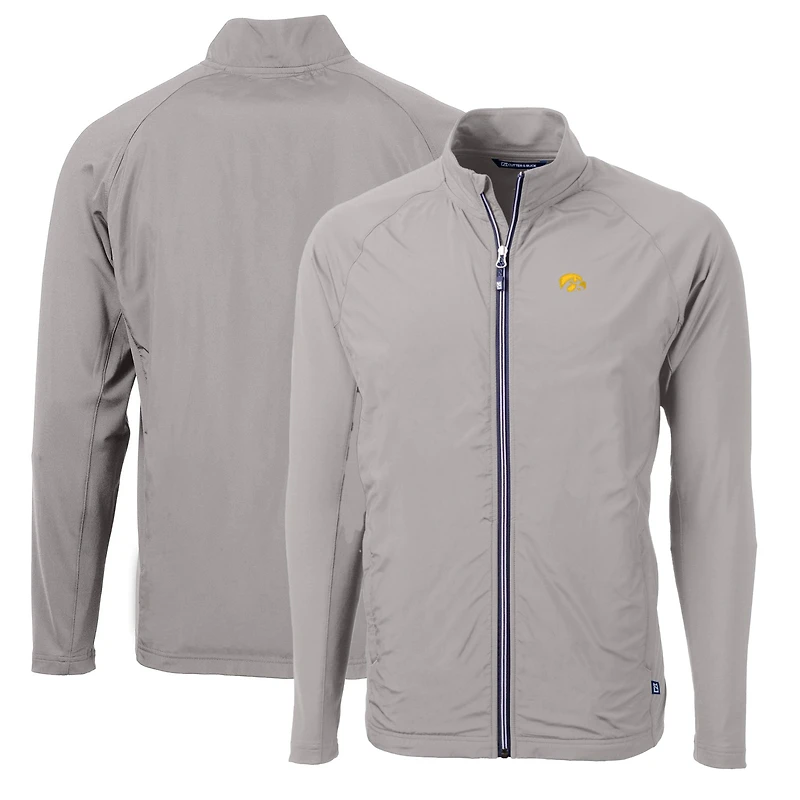 Men's Cutter & Buck Gray Iowa Hawkeyes Big & Tall Adapt Eco Knit Hybrid Recycled Full-Zip Jacket