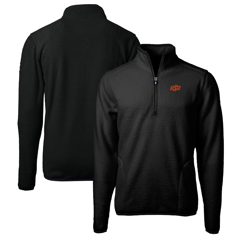 Men's Cutter & Buck Black Oklahoma State Cowboys Big & Tall Cascade Eco Sherpa Fleece Quarter-Zip Jacket