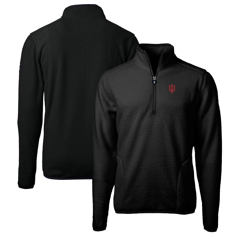 Men's Cutter & Buck Black Indiana Hoosiers Big & Tall Cascade Eco Sherpa Fleece Quarter-Zip Jacket