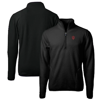 Men's Cutter & Buck Black Indiana Hoosiers Big & Tall Cascade Eco Sherpa Fleece Quarter-Zip Jacket