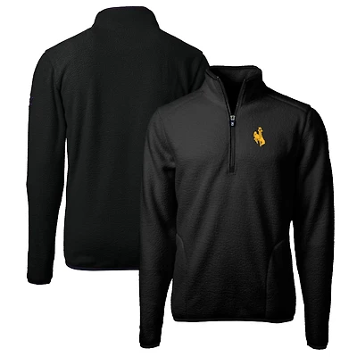 Men's Cutter & Buck Black Wyoming Cowboys Big & Tall Cascade Eco Sherpa Fleece Quarter-Zip Jacket