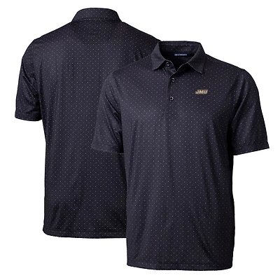 Men's Cutter & Buck Black James Madison Dukes Big & Tall Pike Double Dot Print Stretch Polo