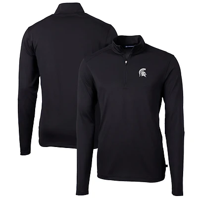 Men's Cutter & Buck Black Michigan State Spartans Big & Tall Virtue Eco Pique Recycled Quarter-Zip Pullover Top