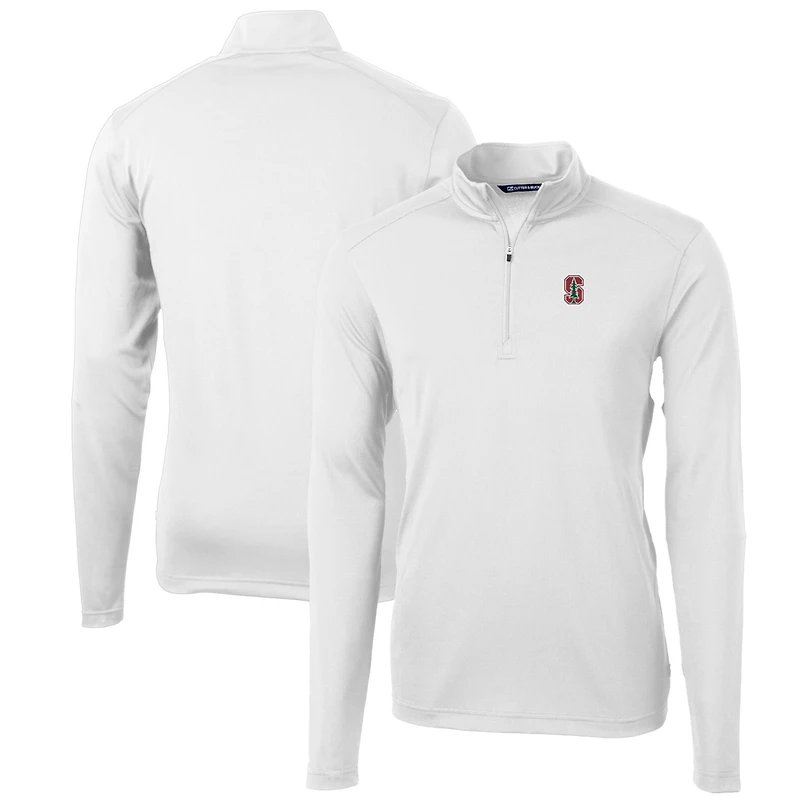 Men's Cutter & Buck White Stanford Cardinal Big & Tall Virtue Eco Pique Recycled Quarter-Zip Pullover Top