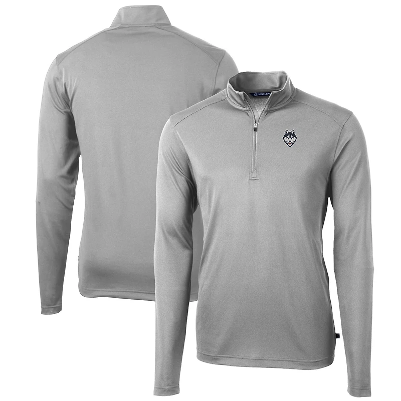 Men's Cutter & Buck Gray UConn Huskies Big & Tall Virtue Eco Pique Recycled Quarter-Zip Pullover Top
