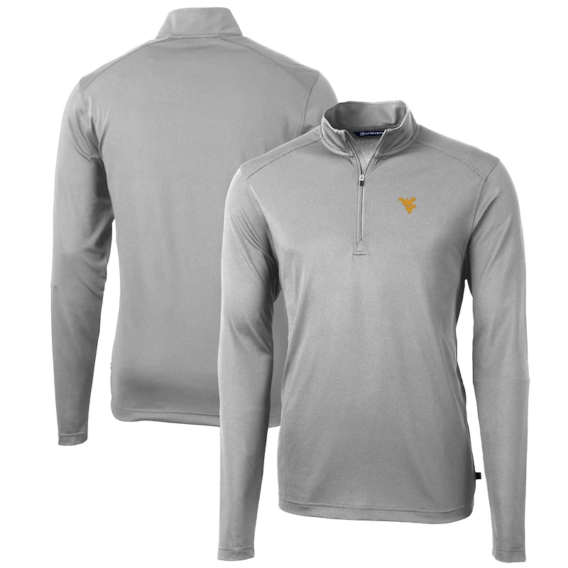 Men's Cutter & Buck Gray West Virginia Mountaineers Big & Tall Virtue Eco Pique Recycled Quarter-Zip Pullover Top