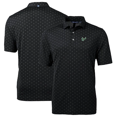 Men's Cutter & Buck Black South Florida Bulls Big & Tall Virtue Eco Pique Tile Print Recycled Polo