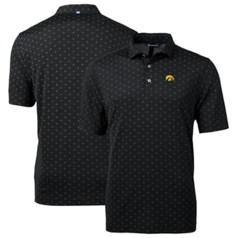Men's Cutter & Buck Black Iowa Hawkeyes Big & Tall Virtue Eco Pique Tile Print Recycled Polo