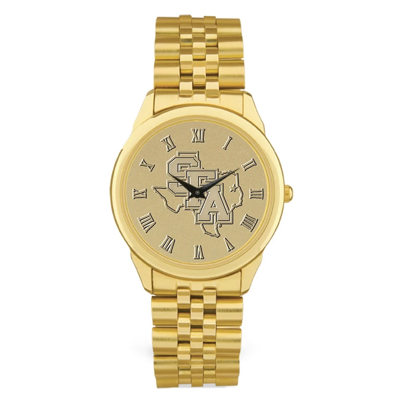 Men's Gold Stephen F Austin Lumberjacks Medallion Rolled Link Bracelet Wristwatch