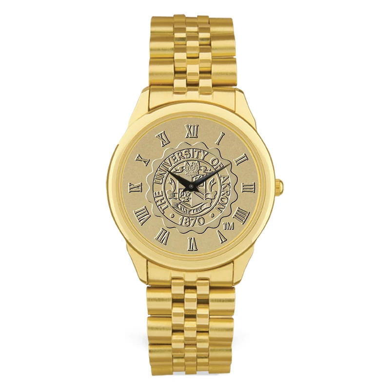 Men's Gold Akron Zips Medallion Rolled Link Bracelet Wristwatch