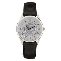 Men's Silver McDaniel Green Terror Medallion Black Leather Wristwatch