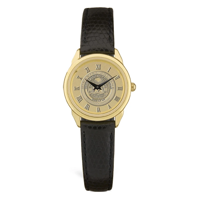 Women's Black McDaniel Green Terror Medallion Black Leather Wristwatch