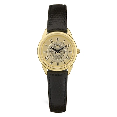 Women's Black McDaniel Green Terror Medallion Black Leather Wristwatch